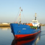 MV Burhou leaving dry dock